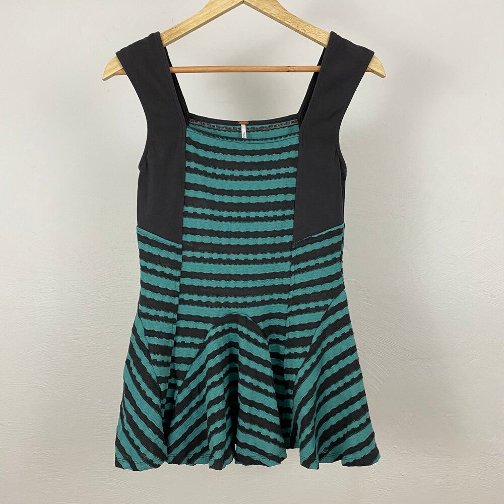 Free People Sedwick Striped Peplum Top - Dusty Jade - Size Small